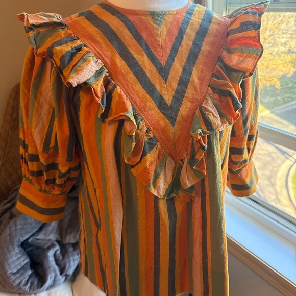 Ulla Johnson Tops - Ulla Johnson Multicolor Striped Ruffle Blouse